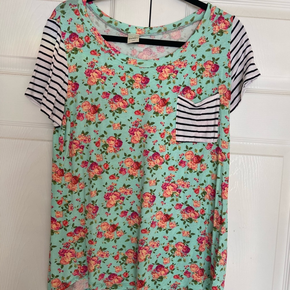 Striped and floral shirt sleeve tee